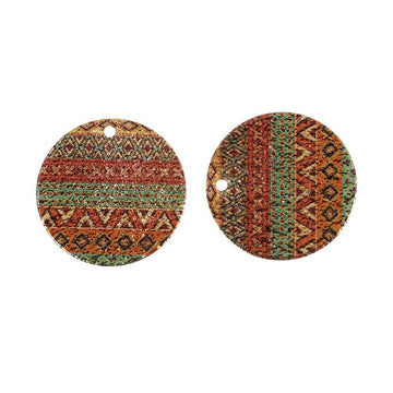 P696 - 10 pcs. Gold Plated Multicolor Enamel Circle Metal Dangle Charms Pendants - Aztec - 20mm - 0.8" - Great for Earrings, Necklaces or Dangles