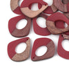 P1061 - 4 pcs. Red Resin and Wood Teardrop Flat Pendant - 33mm x 28mm - (1.3" x 1.1") - MEDIUM - Great for Earrings and Necklaces!