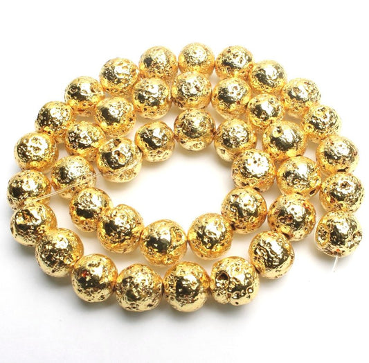 BD473 - 4mm Electroplated Natural Stone Lava Round Beads - Gold Plated - 15.35" strand - Hole Size: 1mm - Approx. 92 pieces per strand