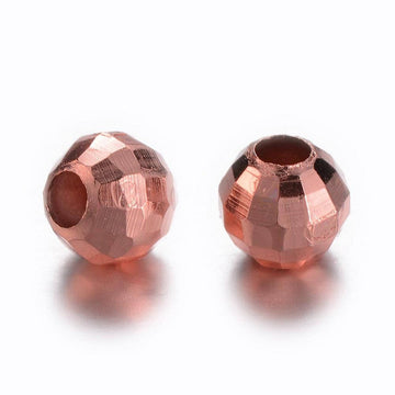 BD370 - 50 pcs Rose Gold Plated Round Faceted Metal Spacer Beads - 4mm - Hole Size: 1.5mm
