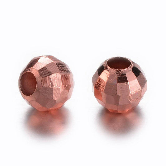 BD370 - 50 pcs Rose Gold Plated Round Faceted Metal Spacer Beads - 4mm - Hole Size: 1.5mm
