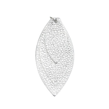 P161 - 10 pcs. Silver Faux Leather Dangle Charms Pendants - Leaf - Triple Layer - 71mm (2.8") - Great for Light Earrings or Dangles!