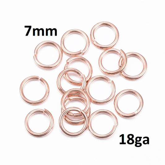 J017 - 100 pcs 304 Stainless Steel Rose Gold Open Jump Rings 7mm - 18 Gauge (1mm Thick) - Tarnish Resistant!