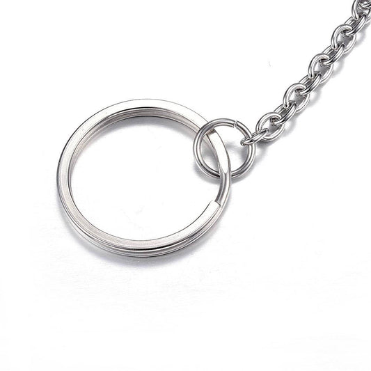 J176 - 10 pcs. - 304 Stainless Steel Split Key Chain rings with Chain- 68mm x 25mm (2.7" x 1")