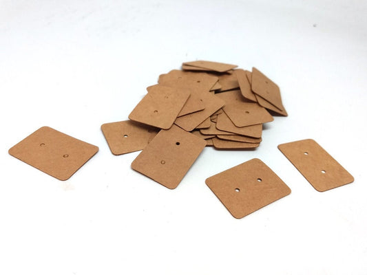 S008 - 100 pcs. Brown Cardboard Paper Jewelry Earrings Earring Rectangle Display Cards Tags Labels - 2 Holes- 35mm x 25mm (1.38" x 1")