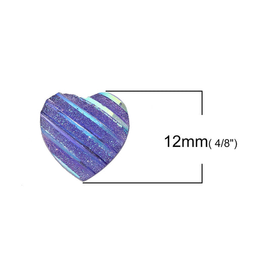 CA171 - 10 pcs Resin Embellishment Druzy Cabochons Purple Multicolor - Stripes - 12mm - Heart