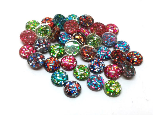 CA228 - 10 pcs Druzy Resin Embellishment Cabochons - 12mm - Glitter Style - Assortment - Multicolor