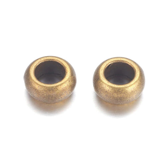 BD642 - 50 pcs Antique Bronze Metal Smooth Ball Spacer Beads - 10mm x 6mm - Large Hole: 5mm - Fits European Cords and Paracord!