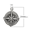 P309 - 10 pcs. Antique Silver Compass Navigational Charms Pendants - 21mm x 17mm