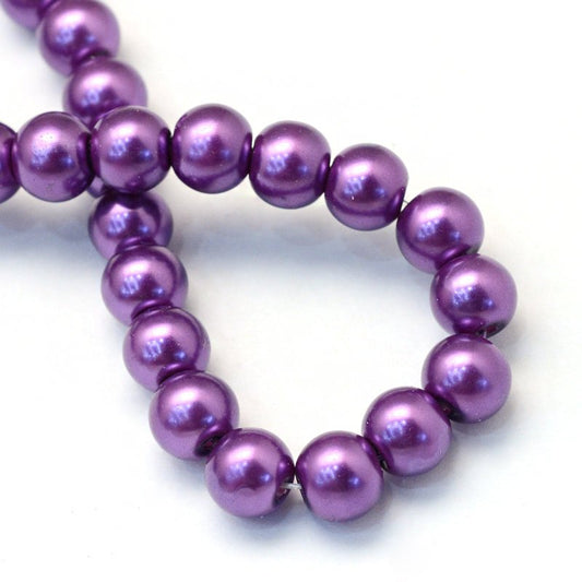 BD124 - 6mm Purple Dark Glass Pearl Imitation Round Beads - 32 inch strand - Approx. 145 pcs per strand - Hole Size: 1mm