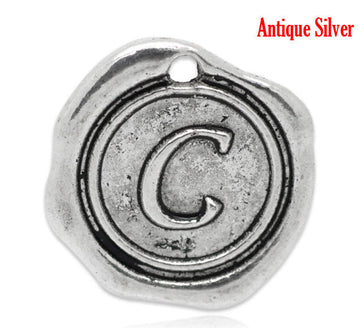 P190 - 5pcs. Antique Silver LARGE Letter "C" Alphabet Letter - 18mm x18mm - Wax Design