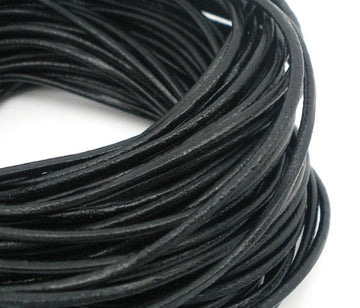 N186 - 10M (32.8 FT) - Black Round REAL Leather Jewelry Cord - 1.5mm