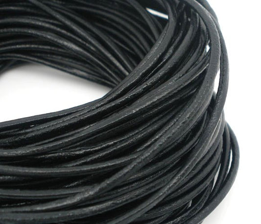 N186 - 10M (32.8 FT) - Black Round REAL Leather Jewelry Cord - 1.5mm