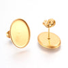E369 - 10 pcs. 304 Stainless Steel Golden Earring Tacks Posts Studs Settings Bezels Cabochons - Oval - 14mm x 10mm Glue Pad Setting