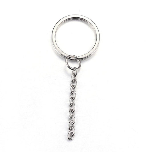 J176 - 10 pcs. - 304 Stainless Steel Split Key Chain rings with Chain- 68mm x 25mm (2.7" x 1")