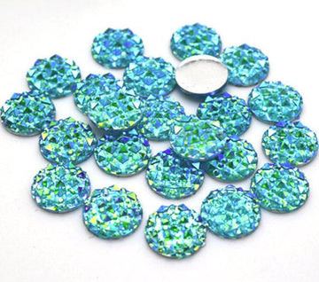 CA229 - 10 pcs Druzy Resin Embellishment Cabochons Blue Ice Mint Multicolor - 12mm - Shimmer Style