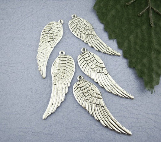 P510 - 10 pcs. LARGE Tibetan Antique Silver Wings Charms - 16mm x 50mm - 2 inches long