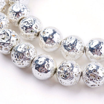 BD474 - 4mm Electroplated Natural Stone Lava Round Beads - Silver Plated - 15.35" strand - Hole Size: 1mm - Approx. 92 pieces per strand