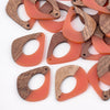 P1062 - 4 pcs. Orange Resin and Wood Teardrop Flat Pendant - 33mm x 28mm - (1.3" x 1.1") - MEDIUM - Great for Earrings and Necklaces!