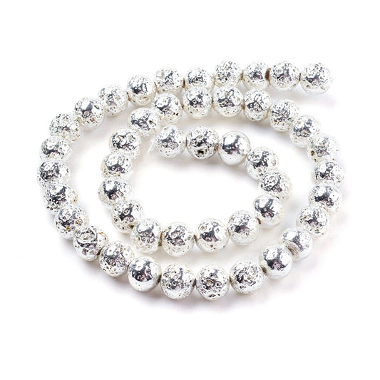 BD527 - 12mm Electroplated Natural Stone Lava Round Beads - Silver Plated - 15.35" strand - Hole Size: 1.5mm - Approx. 29-30 pieces per strand