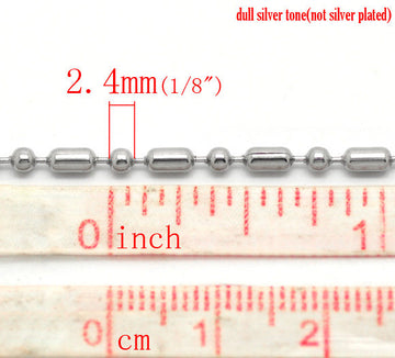 N152 - 10M (32.8 Ft) - 304 Stainless Steel Bamboo Ball Chain - 2.4mm Ball (1/8") - Long and Short Ball Style