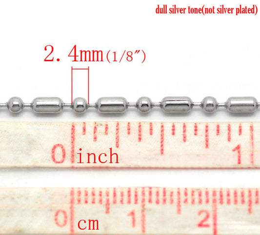 N152 - 10M (32.8 Ft) - 304 Stainless Steel Bamboo Ball Chain - 2.4mm Ball (1/8") - Long and Short Ball Style