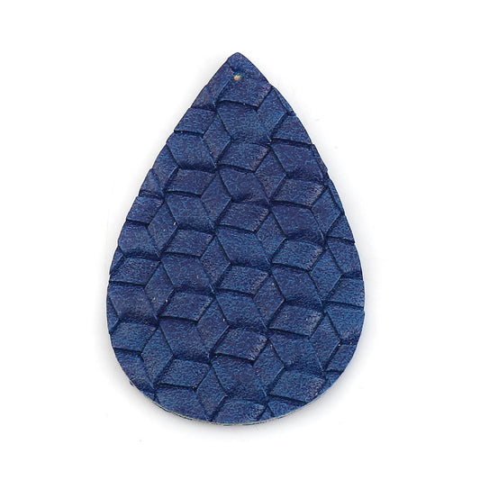 P024 - 10 pcs. Blue Faux Leather Dangle Charms Pendants - Teardrop Weave - 56mm (2.2") - Great for Light Earrings or Dangles! Double-Sided