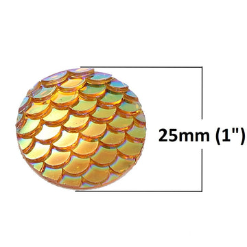 CA481 - 5 pcs Mermaid Fish Scales Resin Carved Embellishment Cabochons Orange - 25mm (1 in)