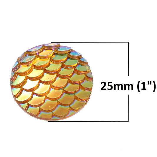 CA481 - 5 pcs Mermaid Fish Scales Resin Carved Embellishment Cabochons Orange - 25mm (1 in)