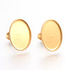 E369 - 10 pcs. 304 Stainless Steel Golden Earring Tacks Posts Studs Settings Bezels Cabochons - Oval - 14mm x 10mm Glue Pad Setting