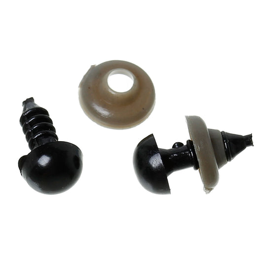 DO010 - 6 sets (12 pieces) Black Safety Eyes and Backs for Doll and Toy Making - 8mm - 14x8mm - 14mm