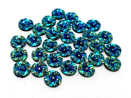 CA172 - 10 pcs Druzy Resin Embellishment Cabochons Blue Multicolor - 12mm - Circle - Metallic Flower Design