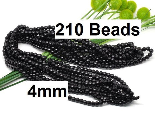 BD125 - 4mm Black Glass Pearl Imitation Round Beads - 32 inch strand
