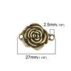 P145 - 10 pcs. Antique Bronze Rose Flower 3D Connectors - 27mm x 20mm