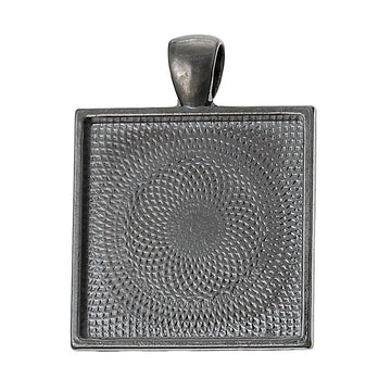 P511 - 10 pcs. Gunmetal Pendant Square Posts Frame Settings Bezels Cabochons Tags Trays - 25mm Glue Pad Setting (1 inch) - 36x28mm