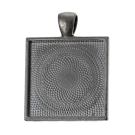 P511 - 10 pcs. Gunmetal Pendant Square Posts Frame Settings Bezels Cabochons Tags Trays - 25mm Glue Pad Setting (1 inch) - 36x28mm