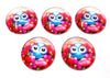 CA1030 - 5 pcs Circle Owl Glass Round Dome Seals Tiles Cabochons - 25mm (1 inch) - Pink