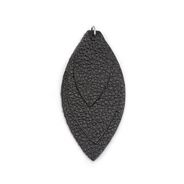 P162 - 10 pcs. Black Faux Leather Dangle Charms Pendants - Leaf - Triple Layer - 71mm (2.8") - Great for Light Earrings or Dangles!