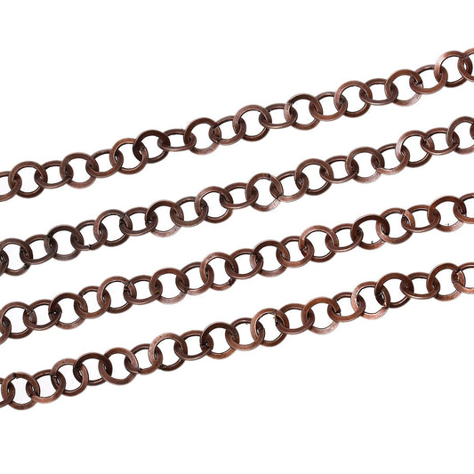 N125 - 2M (6.56 Ft) - Antique Copper Rolo Chain - 10mm (3/8") Links - Open Link Chain