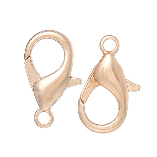 CL105 - 50 pcs. Rose Gold Plated Lobster Parrot Clasps - 15mm X 9mm - Made of Copper - High Quality! Claw Clasps
