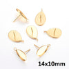 E370 - 10 pcs. 304 Stainless Steel Golden Earring Tacks Posts Studs Settings Bezels Cabochons with Loop - Teardrop - 14mm x 10mm Glue Pad Setting