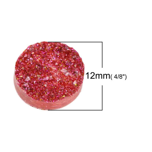 CA114 - 10 pcs Druzy Resin Embellishment Cabochons Sparkly Strawberry Red - 12mm