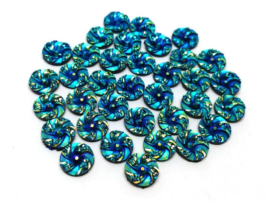 CA172 - 10 pcs Druzy Resin Embellishment Cabochons Blue Multicolor - 12mm - Circle - Metallic Flower Design