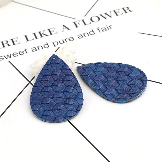 P024 - 10 pcs. Blue Faux Leather Dangle Charms Pendants - Teardrop Weave - 56mm (2.2") - Great for Light Earrings or Dangles! Double-Sided
