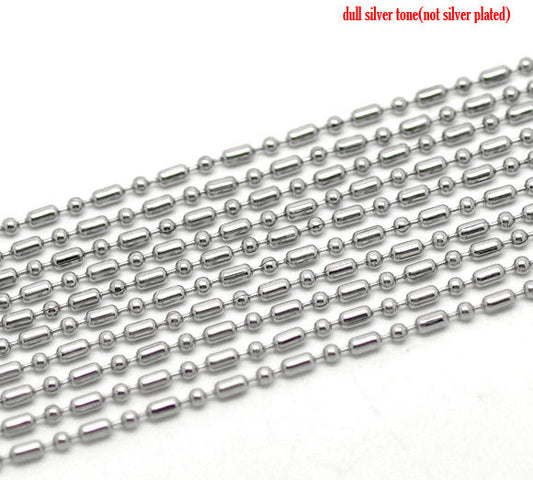 N152 - 10M (32.8 Ft) - 304 Stainless Steel Bamboo Ball Chain - 2.4mm Ball (1/8") - Long and Short Ball Style