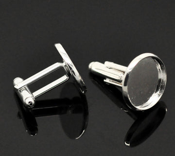 CU043 - Lot of 10 Silver Plated Cuff Links (5 pairs) - 16mm Glue Pad Bezel Setting