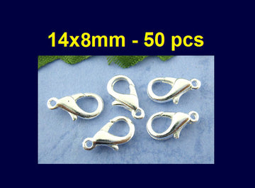 CL045 - 50 pcs. Silver Plated Lobster Clasps - 14mm X 8mm - Fits Thomas Sabo - Claw clasps