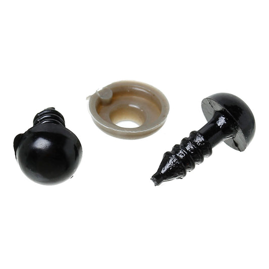 DO010 - 6 sets (12 pieces) Black Safety Eyes and Backs for Doll and Toy Making - 8mm - 14x8mm - 14mm