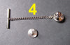 TC037A - 4 Sets – Silver Tone Tie Tacks (Spring Loaded Clutch and Chain)