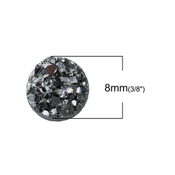 CA232 - 10 pcs Druzy Resin Embellishment Cabochons Dark Grey Gray Silver Gunmetal AB - 8mm